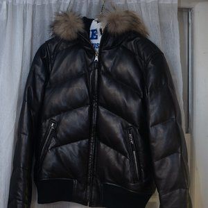 Black Andrew Marc Leather and Fur Jacket